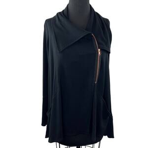 NEW TEREZ Black Foldover Collar 1/2 Zip Sweater Zipper Hem Tunic Jacket USA S